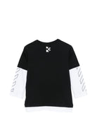 T-shirt per bambino Off White Kids nera con maniche a contrasto 44BAB005F26J002 BLACK OFF WHITE KIDS 