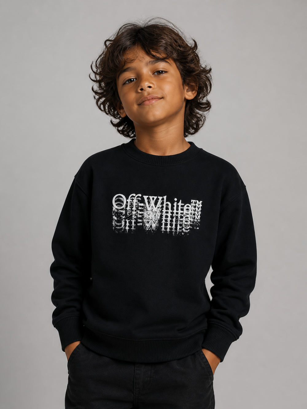 Felpa per bambino Off-White Kids nera con logo sul davanti 44BBA001F26F001 BLACK OFF WHITE KIDS 