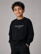Felpa per bambino Off-White Kids nera con stampa grafica "Off-Who?" 44BBA001F26F003 BLACK OFF WHITE KIDS 