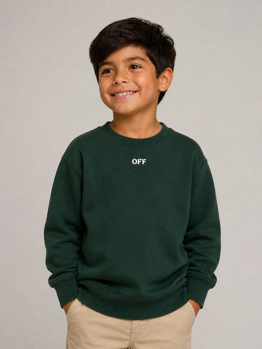 Felpa per bambino Off White Kids verde con stampa grafica sul retro 44BBA001F26F007 PINE OFF WHITE KIDS 