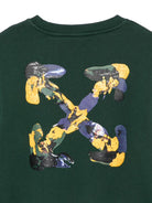 Felpa per bambino Off White Kids verde con stampa grafica sul retro 44BBA001F26F007 PINE OFF WHITE KIDS 
