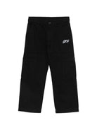 Pantaloni cargo per bambino Off-White Kids nero con stampa logo 44BCF009F26F001 BLACK OFF WHITE KIDS 
