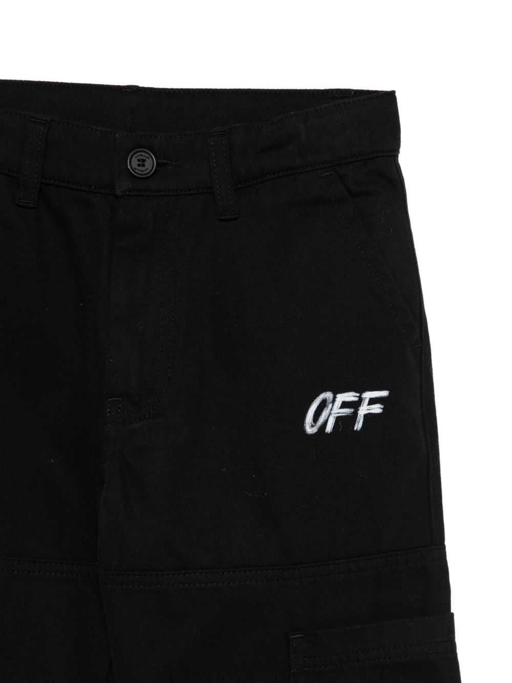 Pantaloni cargo per bambino Off-White Kids nero con stampa logo 44BCF009F26F001 BLACK OFF WHITE KIDS 