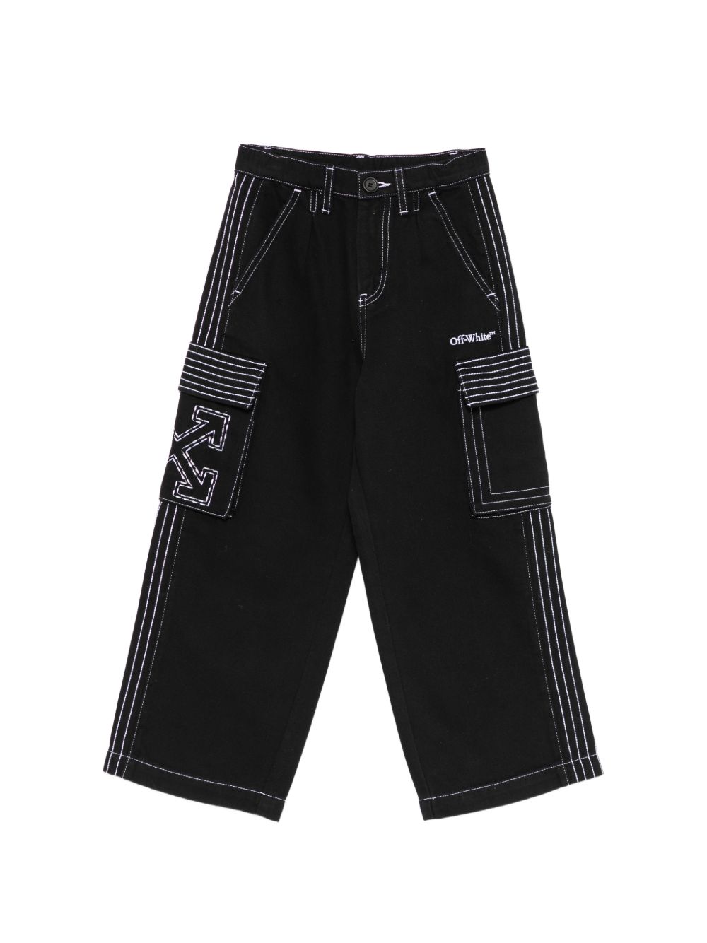 Pantaloni cargo per bambino Off-White Kids nero con cuciture a contrasto 44BCF00BF26F001 BLACK OFF WHITE KIDS 