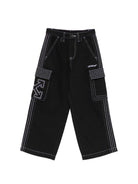 Pantaloni cargo per bambino Off-White Kids nero con cuciture a contrasto 44BCF00BF26F001 BLACK OFF WHITE KIDS 