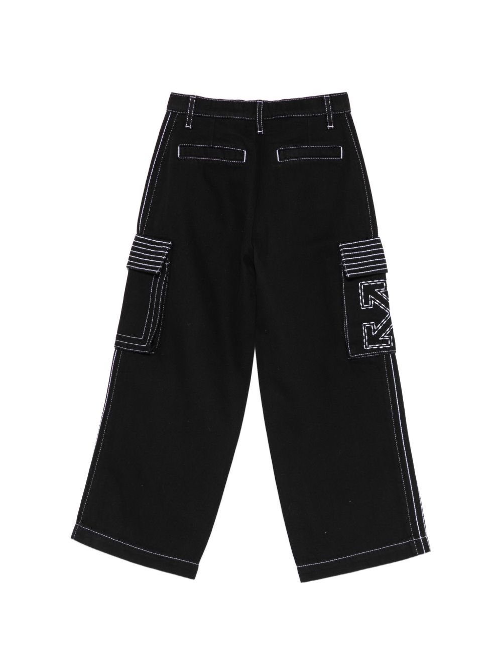 Pantaloni cargo per bambino Off-White Kids nero con cuciture a contrasto 44BCF00BF26F001 BLACK OFF WHITE KIDS 