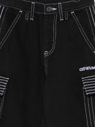 Pantaloni cargo per bambino Off-White Kids nero con cuciture a contrasto 44BCF00BF26F001 BLACK OFF WHITE KIDS 