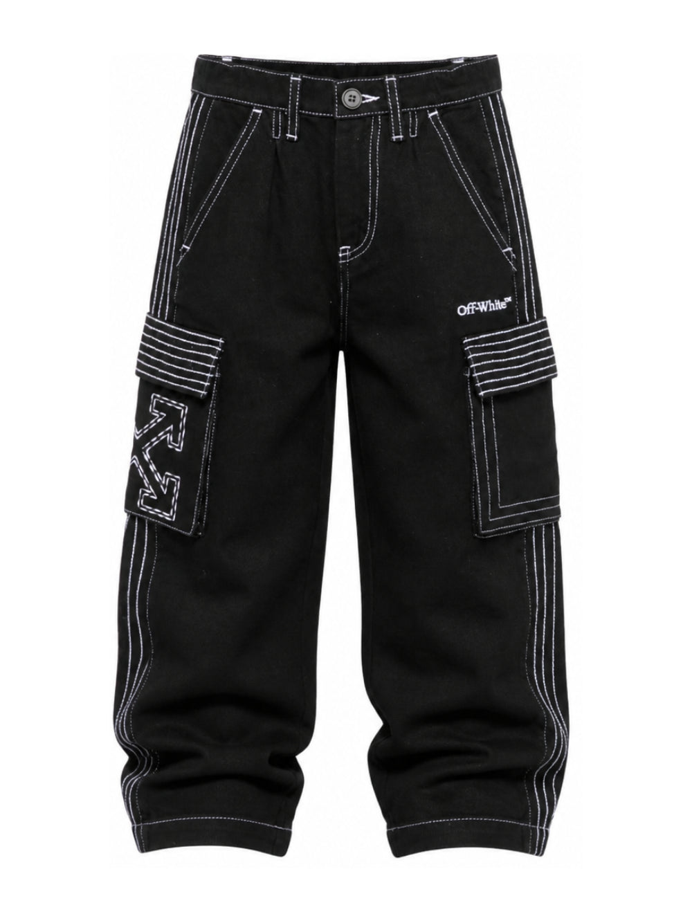 Pantaloni cargo per bambino Off-White Kids nero con cuciture a contrasto 44BCF00BF26F001 BLACK OFF WHITE KIDS 