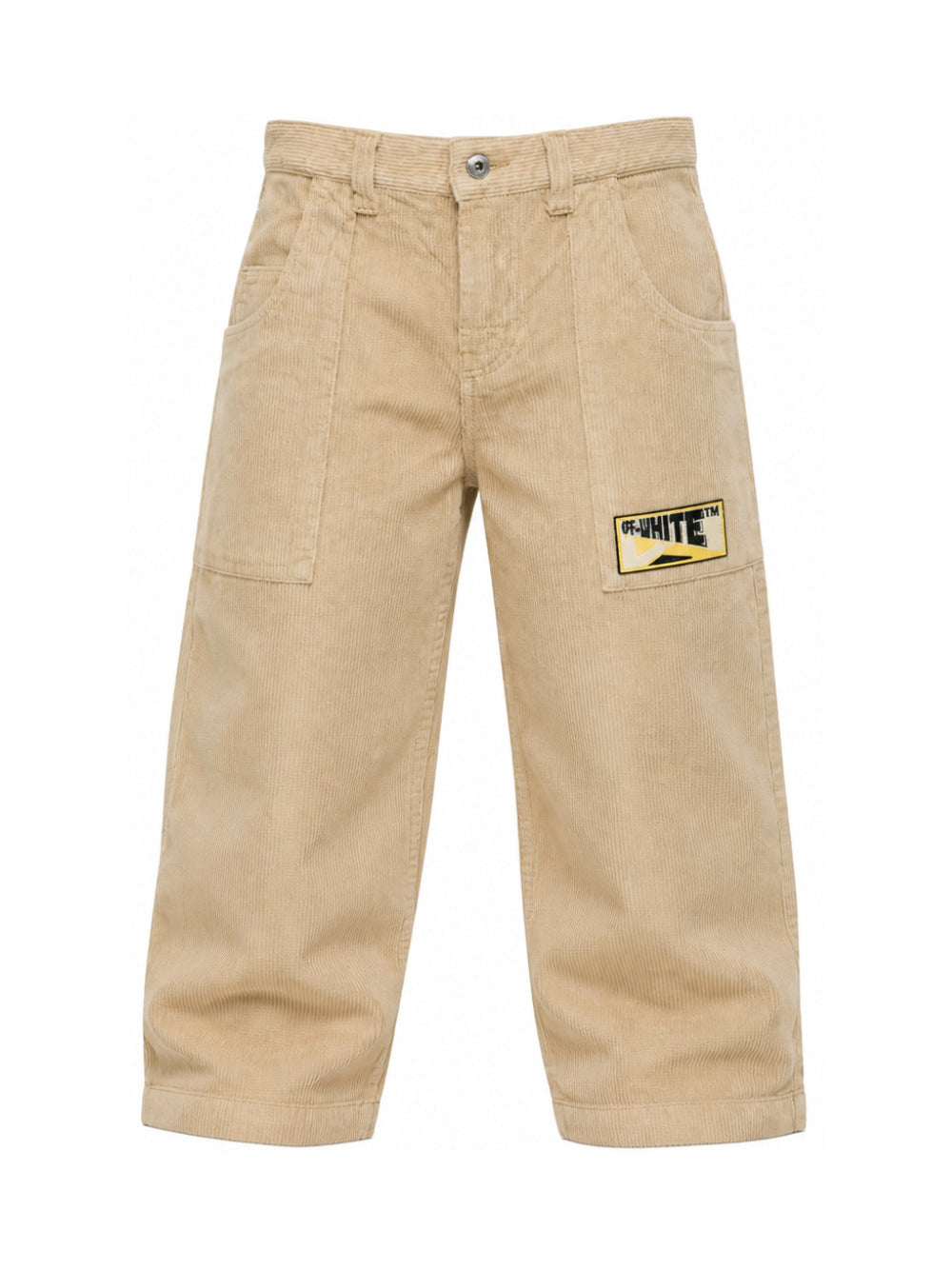 Pantaloni in velluto per bambino Off-White Kids beige con toppa con logo 44BCF00CF26F001 CORNSTALK OFF WHITE KIDS 