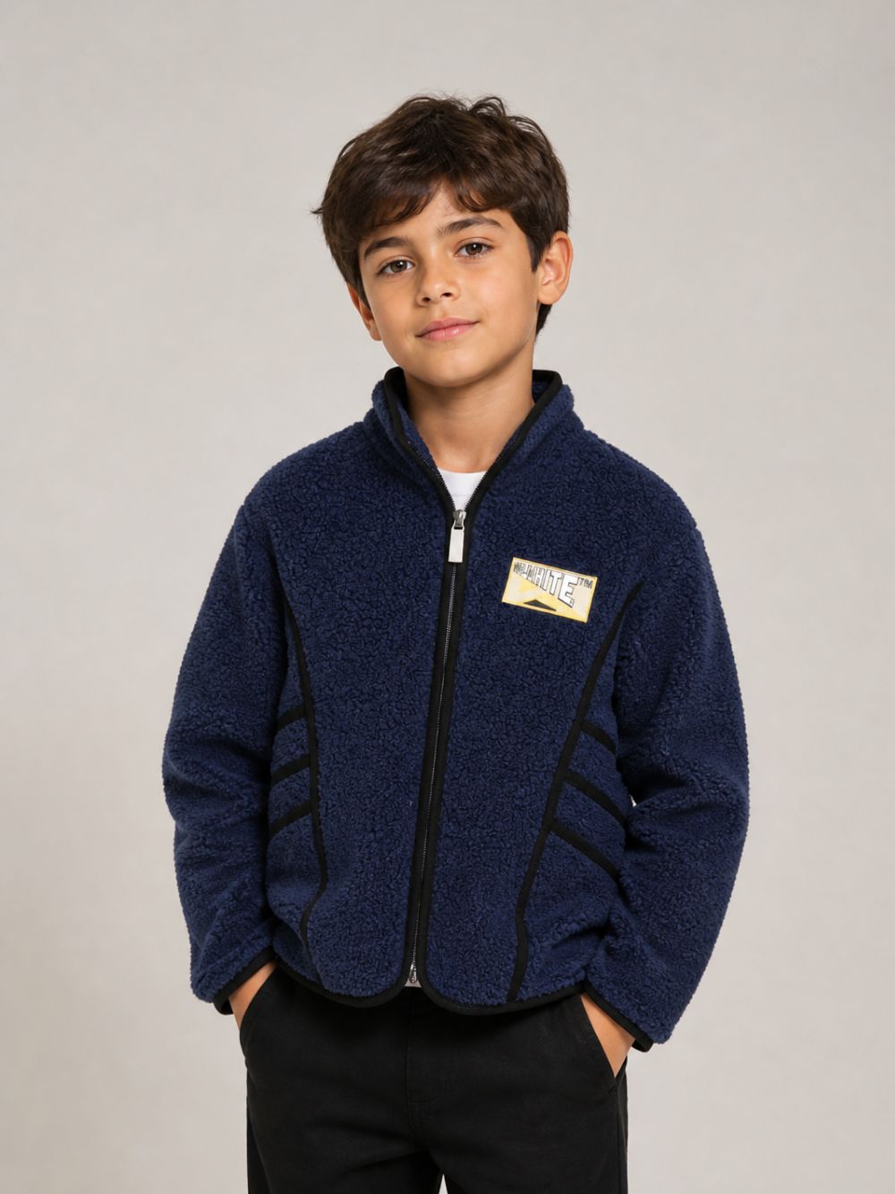 Giubbino per bambino Off-White Kids blu con toppa con logo sul davanti 44BEA025F26F001 BLUE NIGHTS OFF WHITE KIDS 