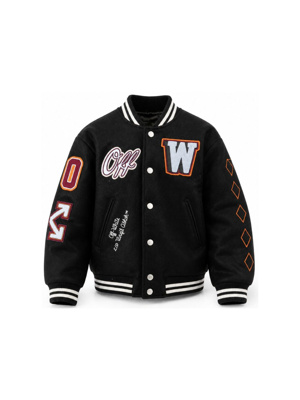 Giubbino per bambino Off-White Kids nero con toppa con logo sul davanti 44BEH001F26F001 BLACK OFF WHITE KIDS 