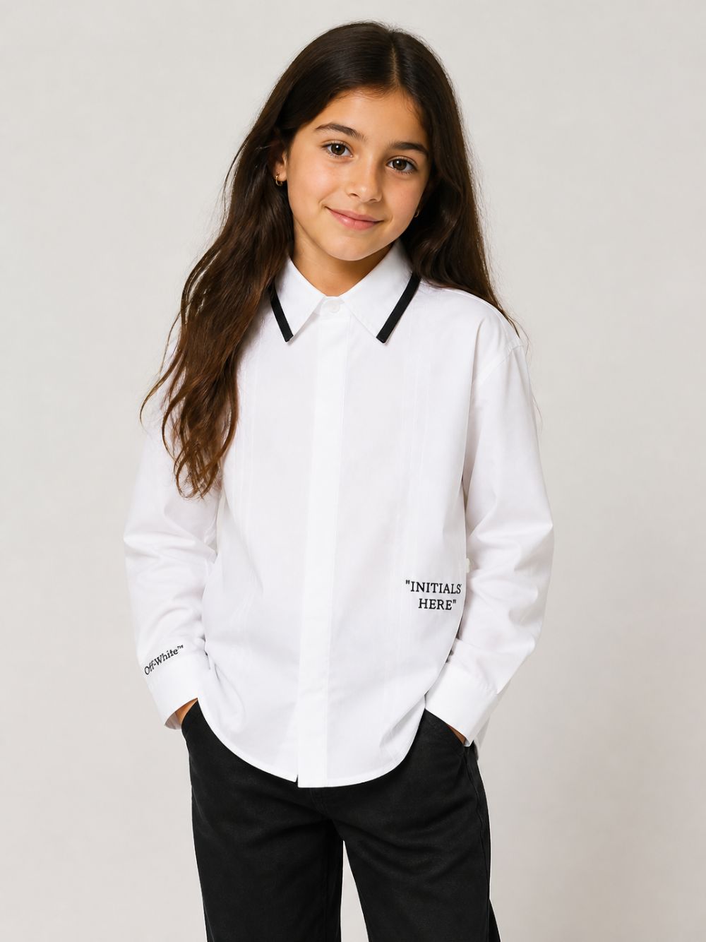 Camicia per bambina Off-White Kids bianca con colletto classico 44BGE006F26F001 WHITE OFF WHITE KIDS 