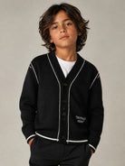 Cardigan per bambino Off White Kids nero con bordi a contrasto 44BHB001F26K001 BLACK OFF WHITE KIDS 