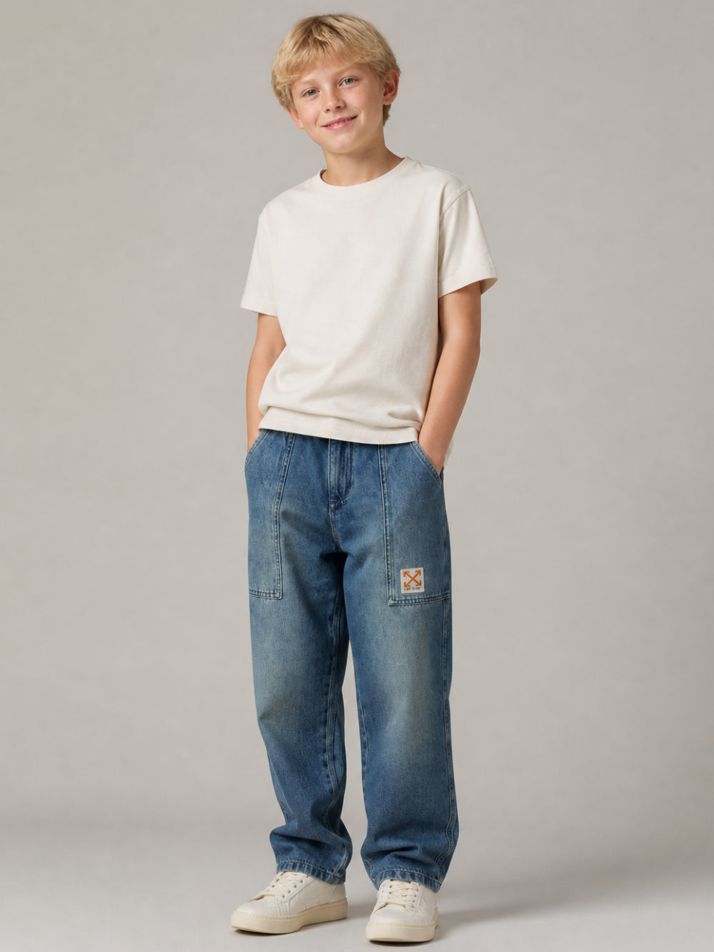 Jeans cargo per bambino Off-White Kids azzurri con effetto slavato 44BYB003F26D001 SAND BLUE OFF WHITE KIDS 