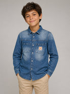 Camicia per bambino Off White Kids in denim con tasche sul davanti 44BYD004F26D001 SAND BLUE OFF WHITE KIDS 