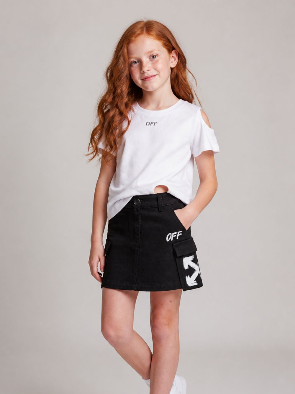 T-shirt per bambina Off White Kids bianca con logo sul davanti 44GAA01EF26J001 WHITE OFF WHITE KIDS 
