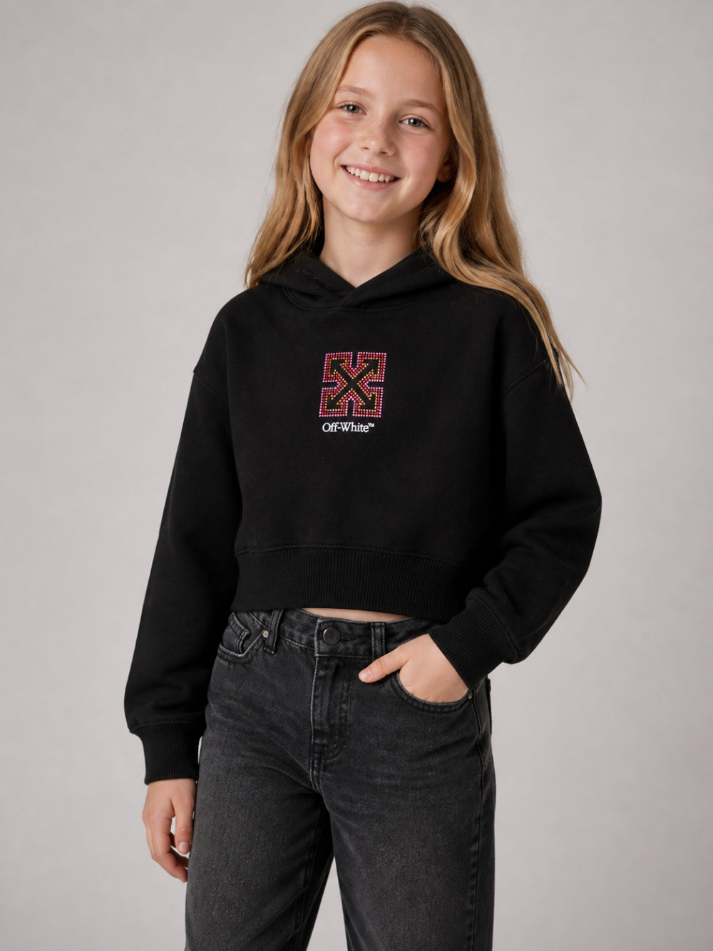 Felpa per bambina Off White Kids nera con applicazione con glitter 44GBB00CF26F001 BLACK OFF WHITE KIDS 