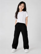 Pantaloni per bambina Off-White Kids neri con logo stampato sul davanti 44GCH00BF26F001 BLACK OFF WHITE KIDS 