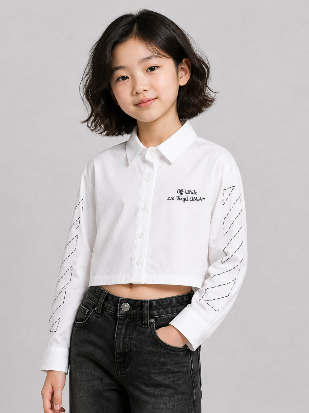 Camicia per bambina Off-White Kids bianca con colletto classico 44GGE002F26F002 WHITE OFF WHITE KIDS 