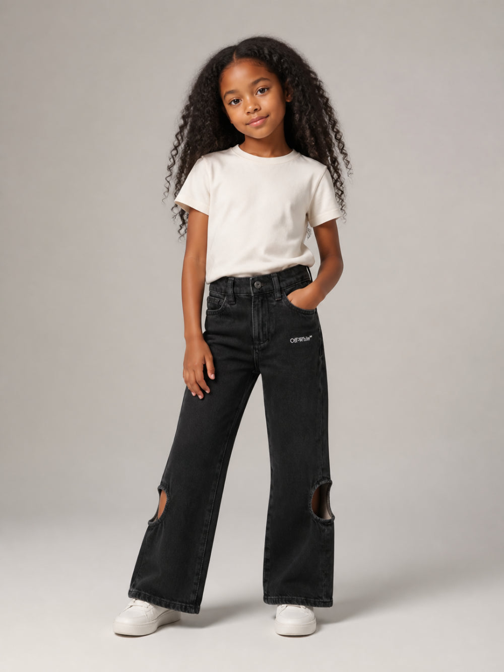 Jeans Bookish Meteor per bambina Off-White Kids neri con dettagli cut-out 44GYA001F26D001 BLACK OFF WHITE KIDS 