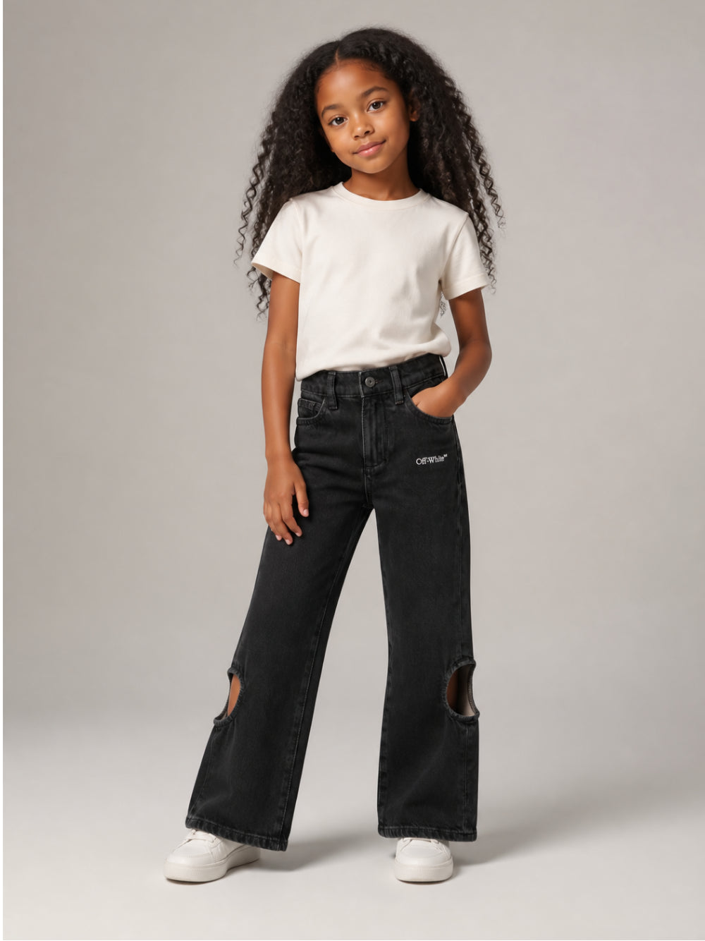 Jeans per bambina Off-White Kids denim con logo ricamato sul davanti 44GYA002F26D001 BLUSH OFF WHITE KIDS 