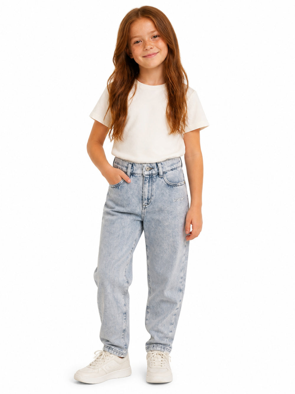 Cargo Arrows per bambina Off-White Kids in denim con logo 44GYB004F26D001 BLUE LIGHT OFF WHITE KIDS 
