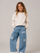 Cargo Arrows per bambina Off-White Kids in denim con logo 44GYB004F26D001 BLUE LIGHT OFF WHITE KIDS 