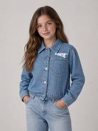 Camicia per bambina Off-White Kids denim con logo sul davanti 44GYD003F26D001 BLUE LIGHT OFF WHITE KIDS 