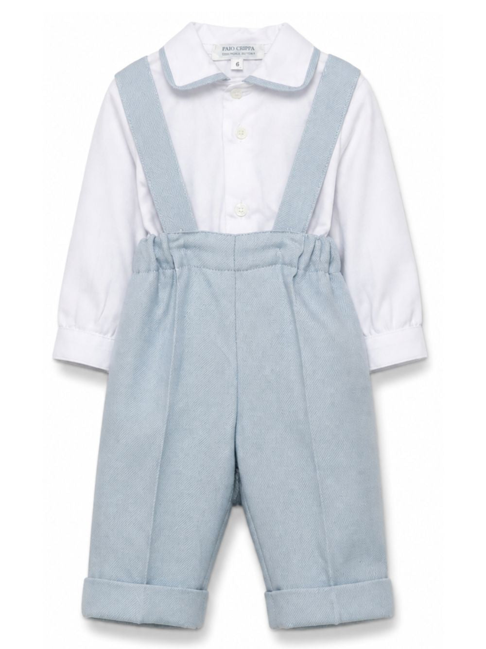 Set camicia e salopette per neonato Paio Crippa Kids azzurro con spalline incrociate sul retro RIGATONE LIME 63 PAIO CRIPPA KIDS 