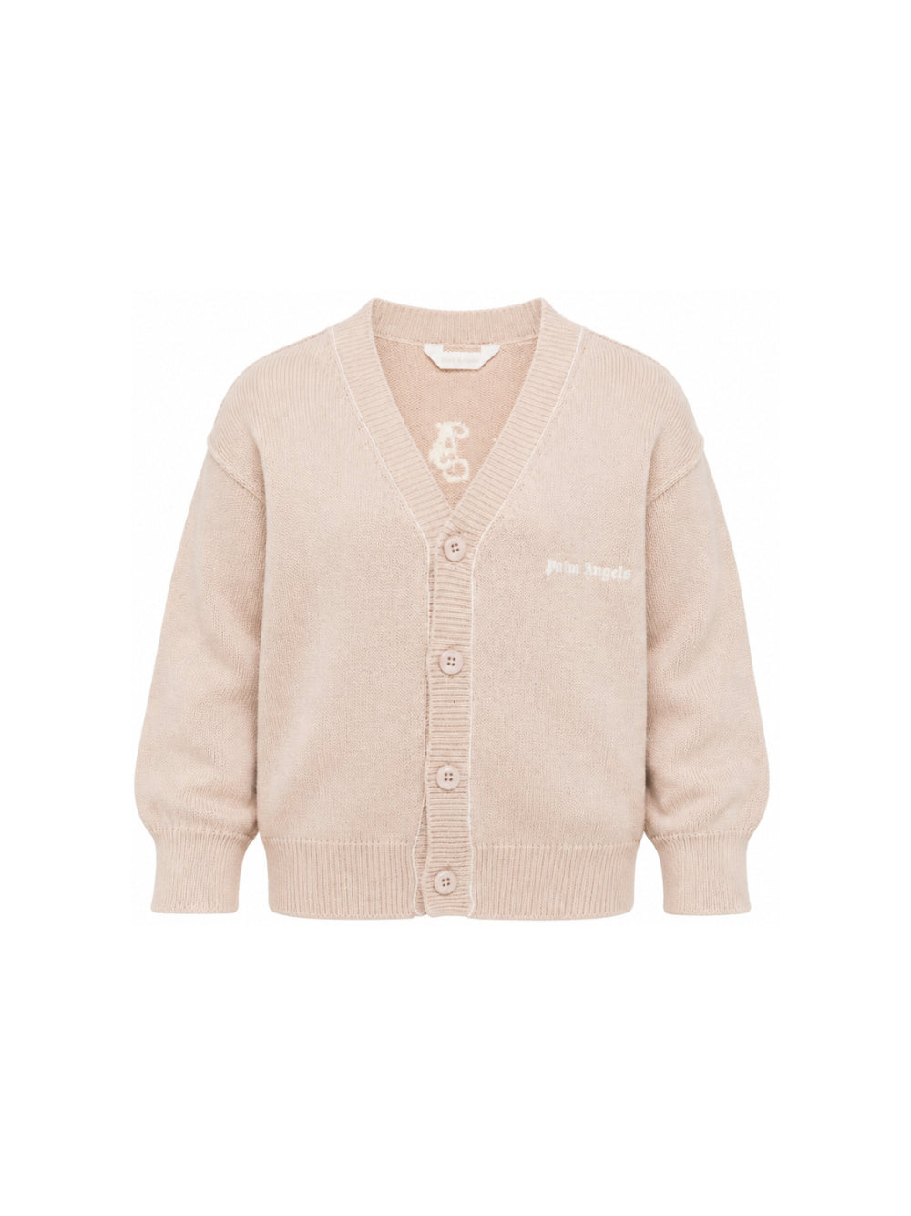 Cardigan per bambino Palm Angels KIds beige con logo ricamato sul davanti F6PAJBCA150 1531 PALM ANGELS KIDS 