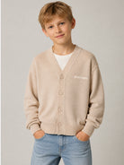 Cardigan per bambino Palm Angels KIds beige con logo ricamato sul davanti F6PAJBCA150 1531 PALM ANGELS KIDS 