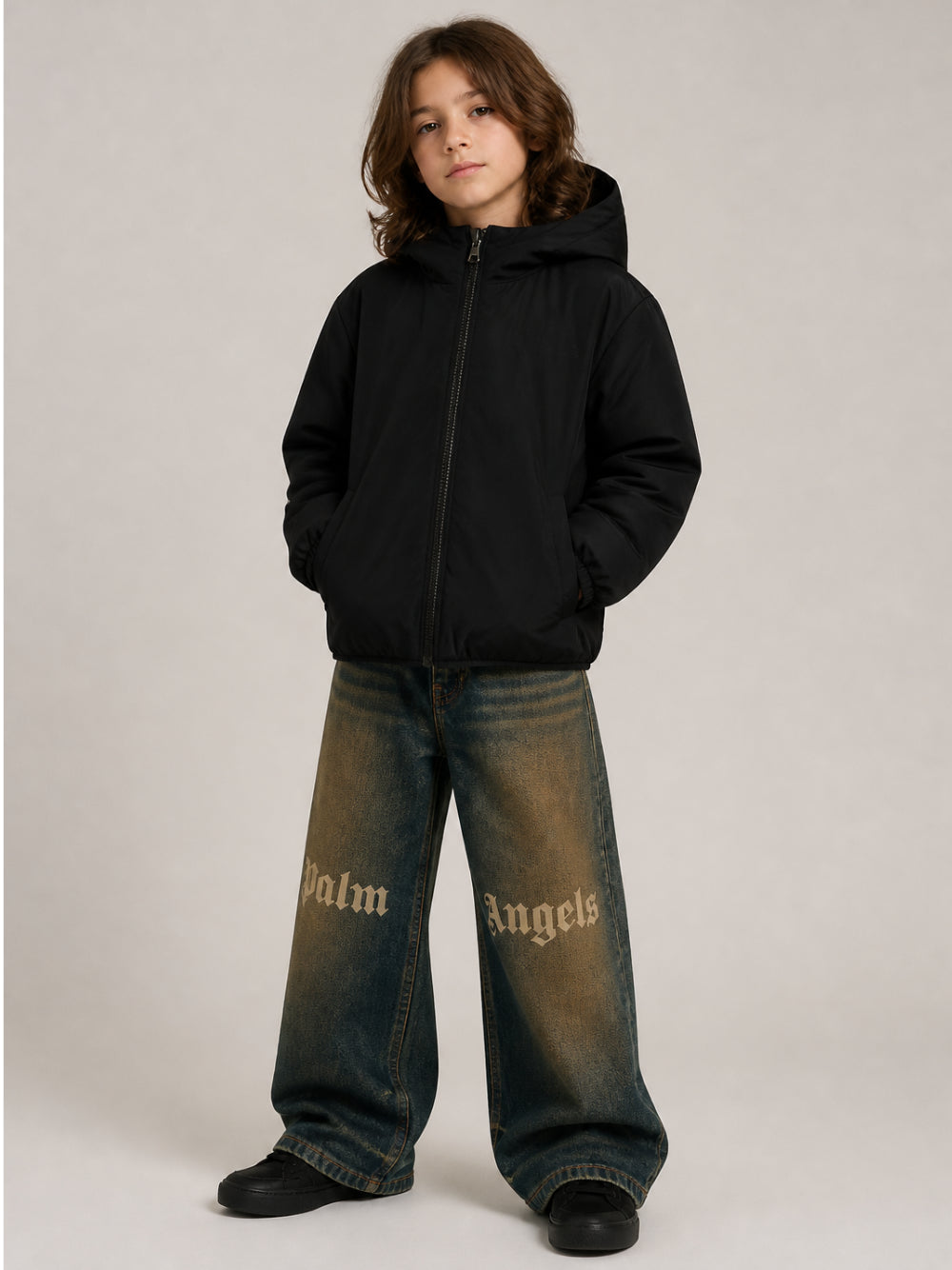 Jeans per bambino Palm Angels Kids blu con stampa logo F6PAJBDP068 126 PALM ANGELS KIDS 