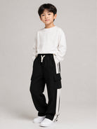 Pantaloni cargo per bambino Palm Angels Kids nero con dettaglio striscia laterale F6PAJBFP020 110 PALM ANGELS KIDS 