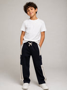 Pantaloni cargo Palm Angels Kids nero con stampa logo e striscia laterale F6PAJBFP020 1528 PALM ANGELS KIDS 