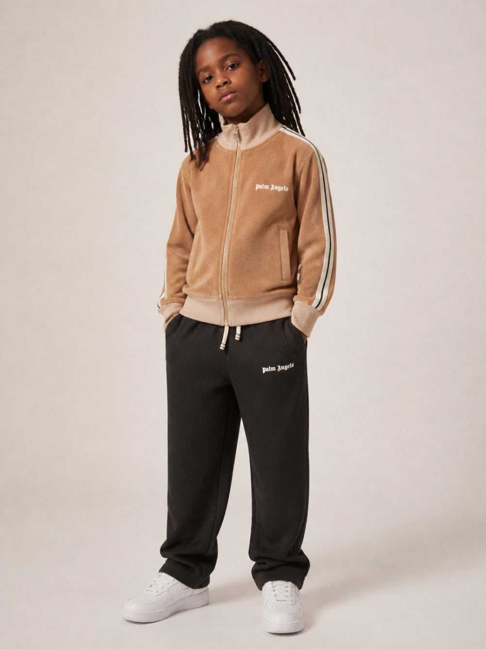 Felpa per bambino Palm Angels Kids beige con chiusura con zip F6PAJBJK128 178 PALM ANGELS KIDS 