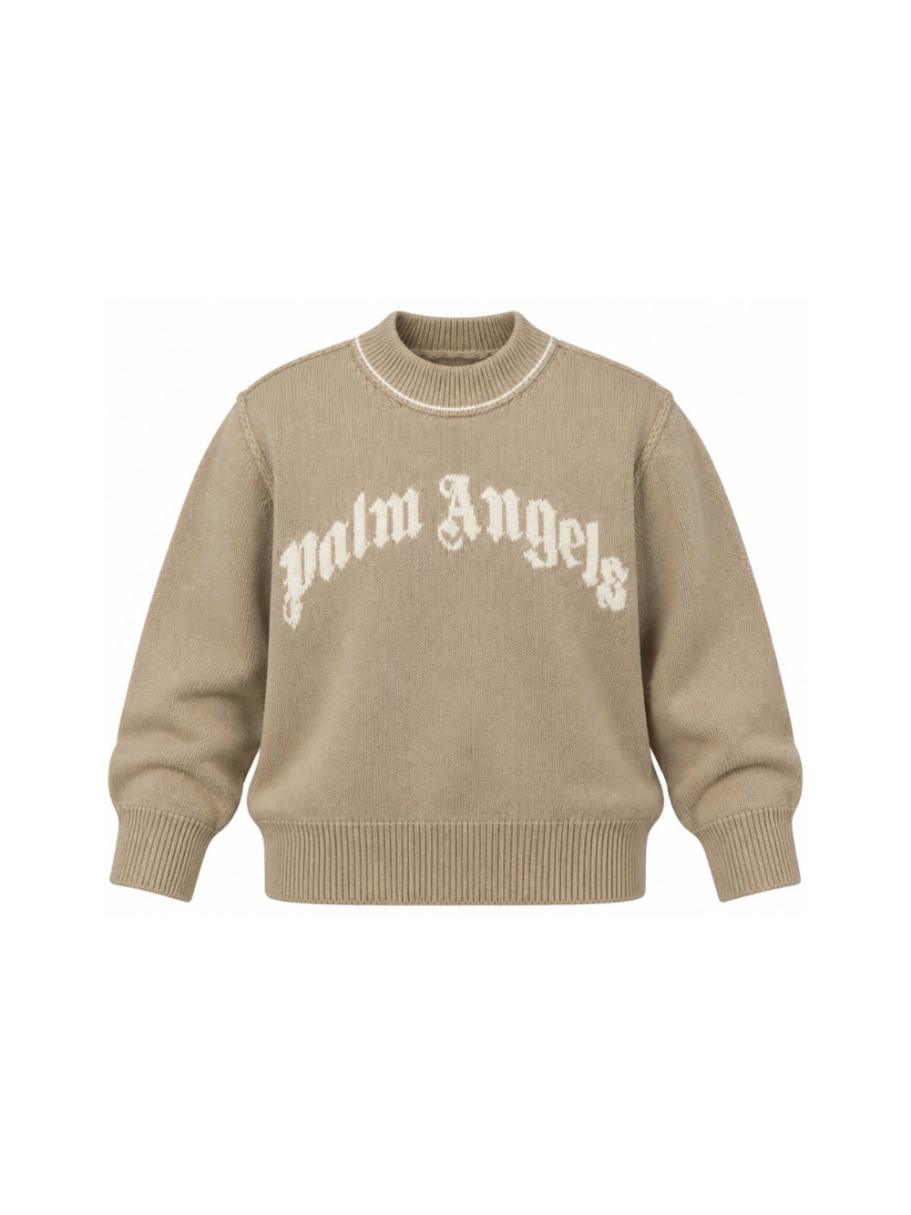 Maglione per bambina Palm Angels Kids beige con logo ricamato sul davanti F6PAJBJP146 1531 PALM ANGELS KIDS 