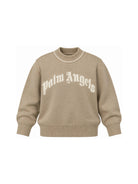Maglione per bambina Palm Angels Kids beige con logo ricamato sul davanti F6PAJBJP146 1531 PALM ANGELS KIDS 