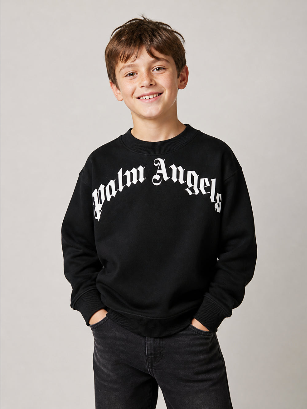 Felpa per bambino Palm Angels Kids nera con logo sul davanti F6PAJBSW014 110 PALM ANGELS KIDS 