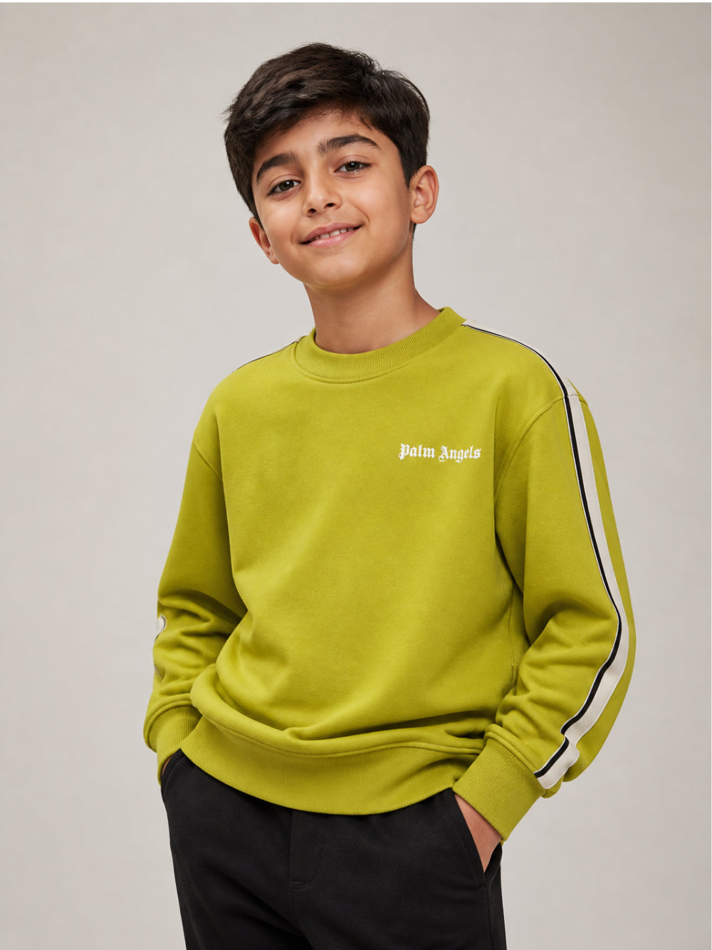 Felpa per bambino Palm Angels Kids verde con logo sul davanti F6PAJBSW025 1529 PALM ANGELS KIDS 
