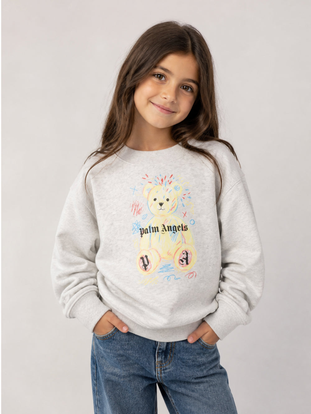 Felpa per bambini Palm Angels Kids grigia con stampa logo sul davanti F6PAJBSW102 101 PALM ANGELS KIDS 