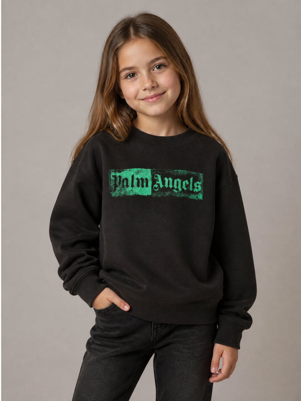 Felpa per bambini Palm Angels Kids nera con stampa logo sul davanti F6PAJBSW112 110 PALM ANGELS KIDS 