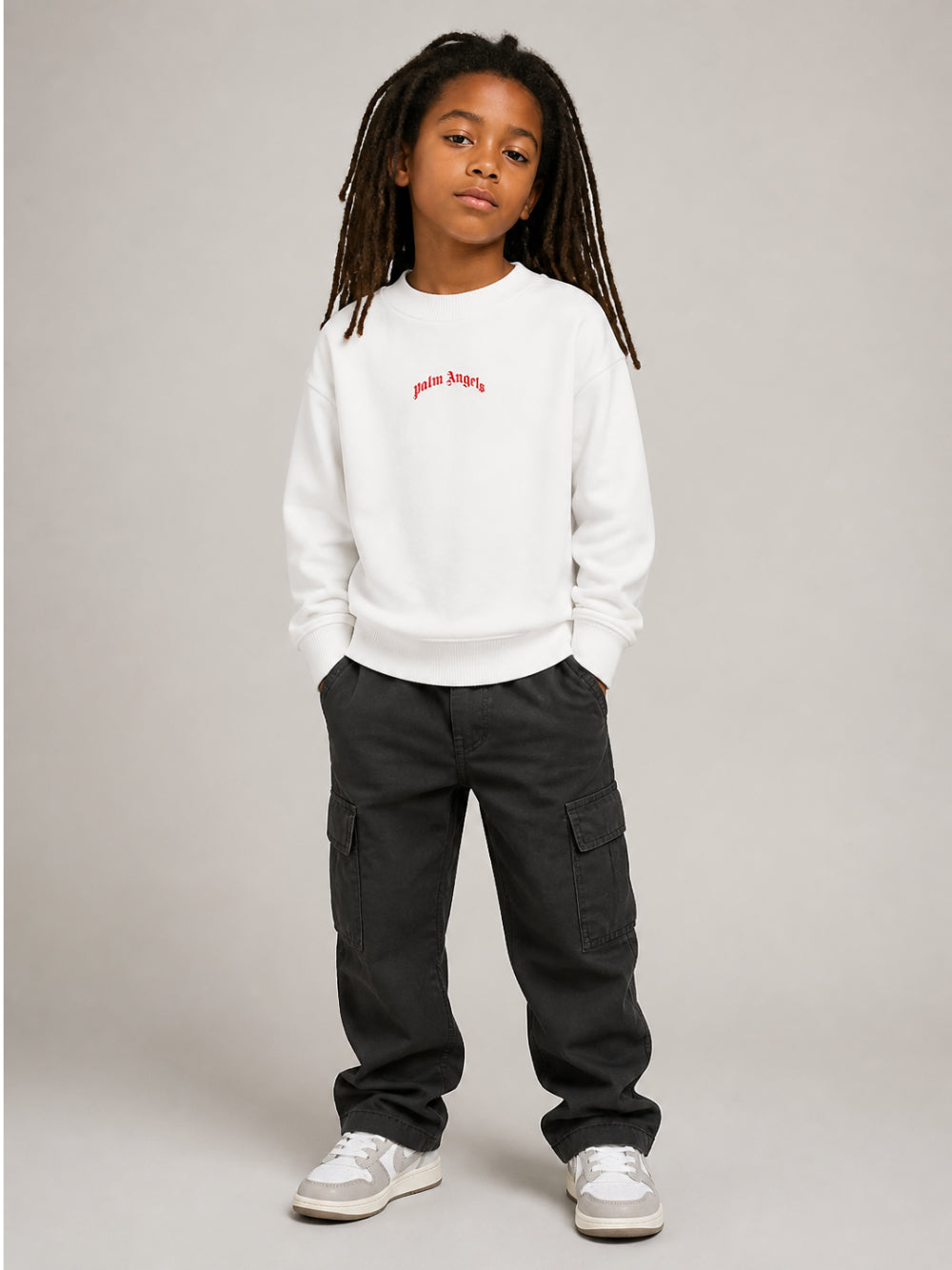 Felpa per bambini Palm Angels Kids bianca con stampa logo sul davanti F6PAJBSW140 412 PALM ANGELS KIDS 