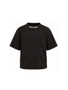 T-shirt per bambino Palm Angels Kids nera con logo sul davanti F6PAJBTH012 110 PALM ANGELS KIDS 
