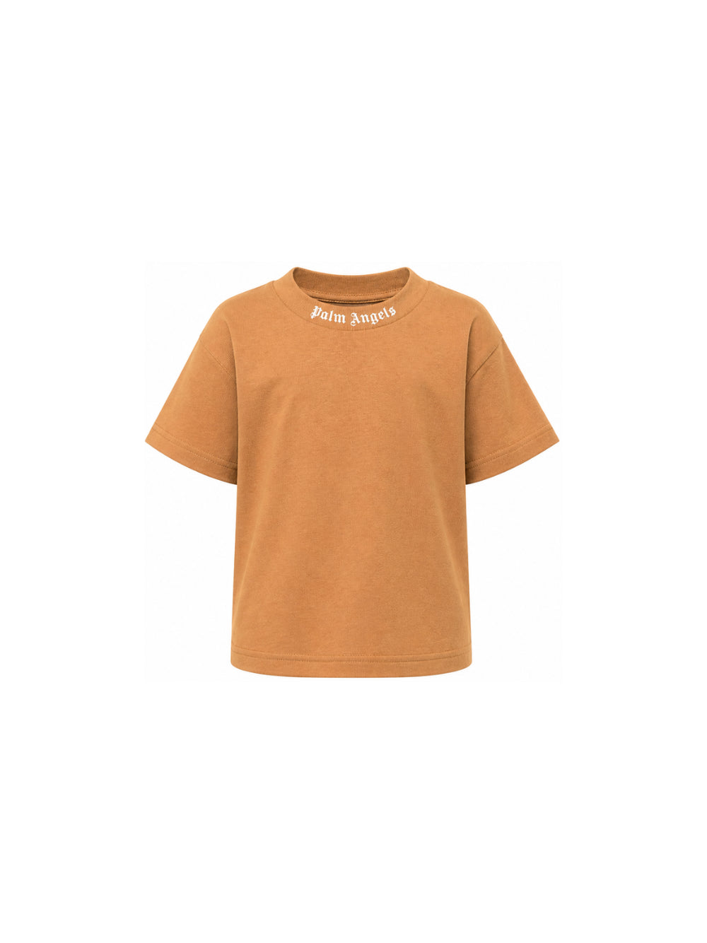 T-shirt per bambino Palm Angels Kids marrone con stampa logo sul girocollo F6PAJBTH012 1531 PALM ANGELS KIDS 