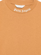T-shirt per bambino Palm Angels Kids marrone con stampa logo sul girocollo F6PAJBTH012 1531 PALM ANGELS KIDS 