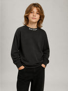 T-shirt per bambino Palm Angels Kids nera con logo sul girocollo F6PAJBTH013 110 PALM ANGELS KIDS 