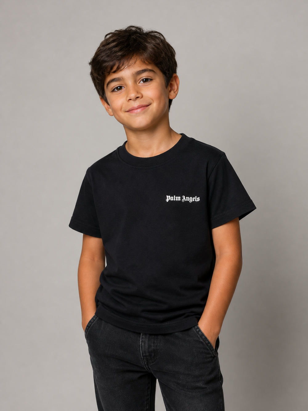 T-shirt per bambino Palm Angels Kids nera con stampa logo F6PAJBTH017 110 PALM ANGELS KIDS 