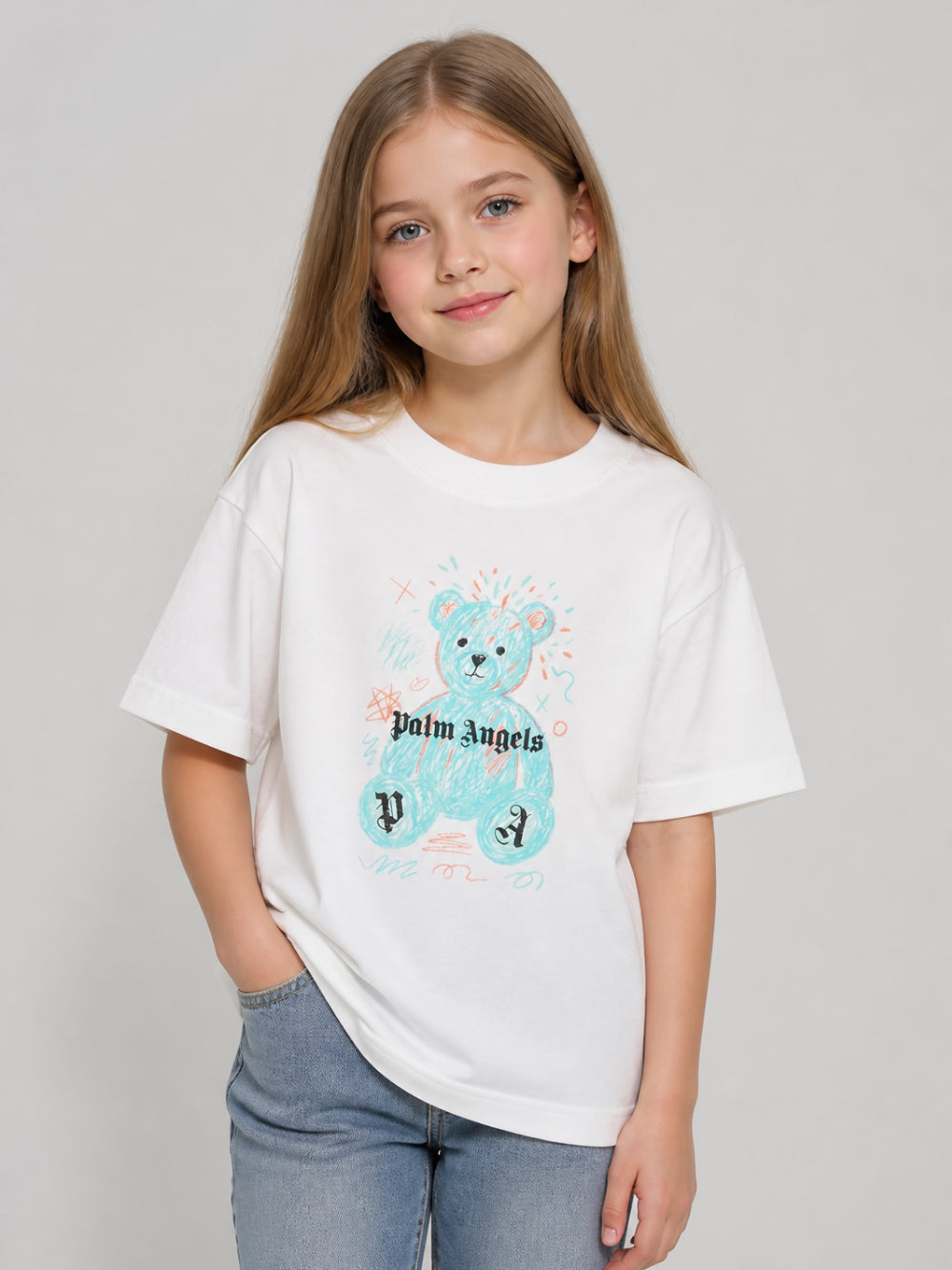 T-shirt per bambini Palm Angels Kids bianca con stampa orsetto sul davanti F6PAJBTH103 412 PALM ANGELS KIDS 