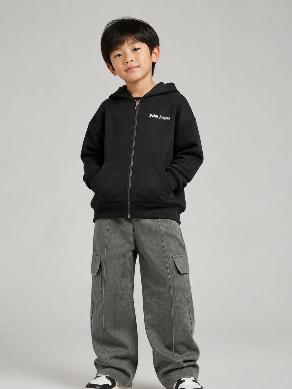 Felpa per bambino Palm Angels Kids nera con stampa logo sul retro F6PAJBZH015 110 PALM ANGELS KIDS 