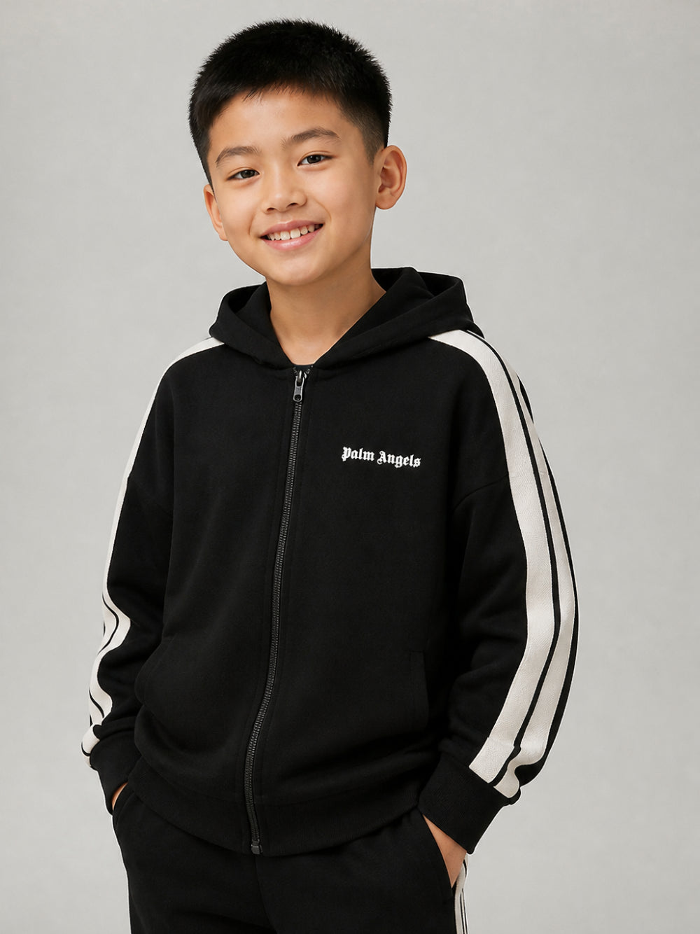 Felpa per bambino Palm Angels Kids nera con bande laterali F6PAJBZH019 110 PALM ANGELS KIDS 